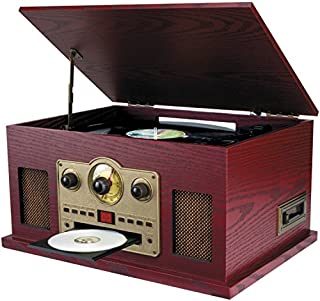 Sylvania SRCD838 5-In-1 Nostalgic Turntable with CD, Casette, Radio, Aux-In,Brown