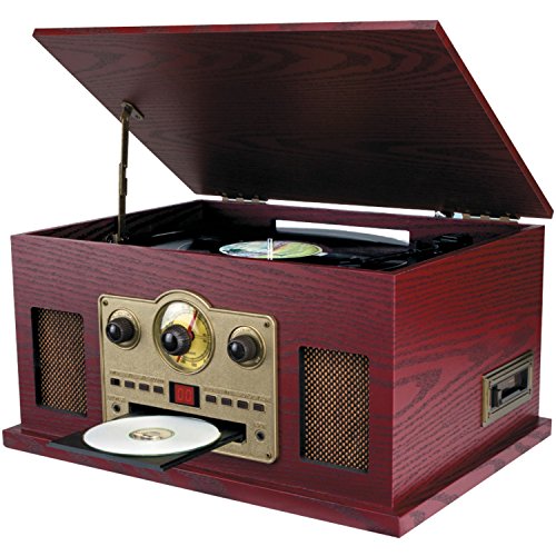 Sylvania SRCD838 5-In-1 Nostalgic Turntable with CD, Casette, Radio, Aux-In,Brown