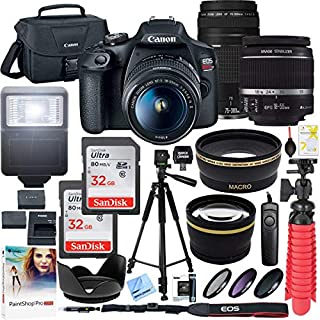 Canon T7 EOS Rebel DSLR Camera with EF-S 18-55mm f/3.5-5.6 is II and EF 75-300mm f/4-5.6 III Lens Plus Double Battery Accessory Bundle