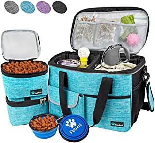 PetAmi Dog Travel Bag | Airline Approved Tote Organizer with Multi-Function Pockets, Food Container Bag and Collapsible Bowl | Perfect Weekend Pet Travel Set for Dog, Cat (Sea Blue, Small)