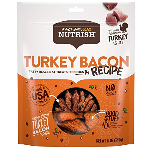 Rachael Ray Nutrish Turkey Bacon Real Meat Dog Treats, Hickory Smoked Turkey Bacon Recipe, 12 Ounces, Grain Free