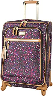 Steve Madden Designer Luggage Collection - Expandable 28 Inch Softside Bag for Men & Women - Durable Lightweight Checked Suitcase with 4-Rolling Spinner Wheels (Dark Purple)