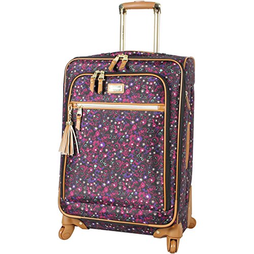 Steve Madden Designer Luggage Collection - Expandable 28 Inch Softside Bag for Men & Women - Durable Lightweight Checked Suitcase with 4-Rolling Spinner Wheels (Dark Purple)