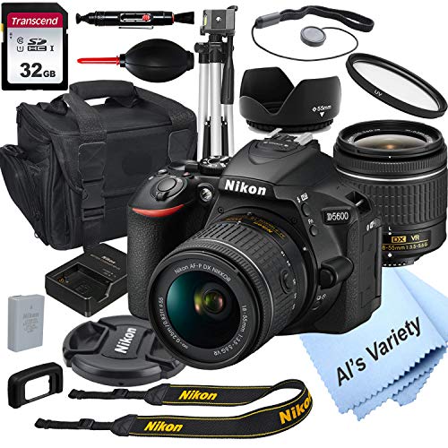 Nikon D5600 DSLR Camera with 18-55mm VR Lens + 32GB Card, Tripod, Case, and More (18pc Bundle)