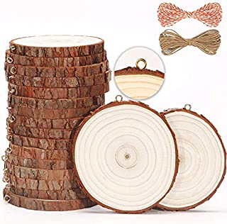 [2020 New] SENMUT Craft Unfinished Natural Wood Slices Christmas Ornament 20 Pcs 3.5-4 Inches Wooden Circles for Arts and DIY Crafts Wood Burning Kit Pre-Installed Tree Slices with Small Eye Screws