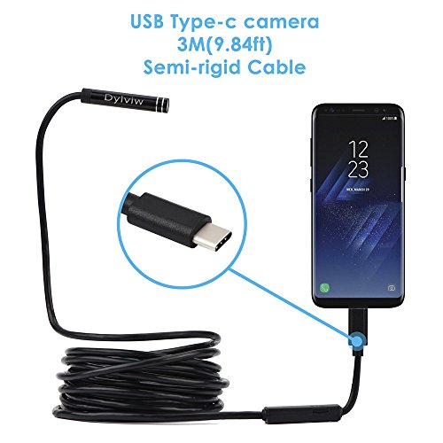 Dylviw 3 Meter(9.84ft) Rigid Cable USB C Endoscope Type C Borescope Inspection Camera 2.0 Megapixels HD Snake Camera for New Android Samsung Galaxy S8, S8 Plus, Google Pixel, Nexus 6p(Not for iPhone)