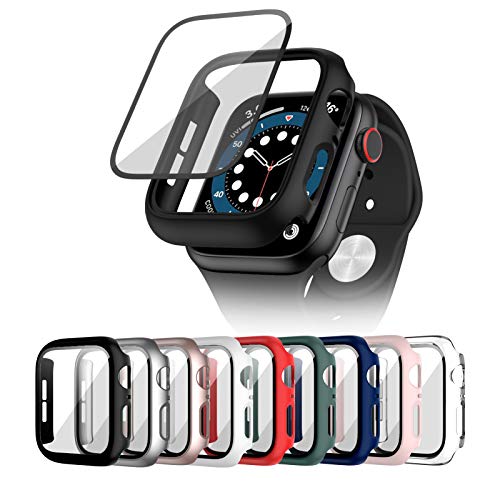 Cuteey 9 Pack for Apple Watch SE Series 6 5 4 40mm Hard Case with Built-in Tempered Glass Screen Protector, Overall Full Protective Bumper PC Cover for iwatch 40mm Accessories