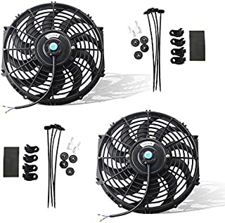 MOSTPLUS Black Universal Electric Radiator Slim Fan Push/Pull 12V + Mounting Kit (12 Inch) Set of 2