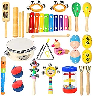 Toddler Musical Instruments Ehome 15 Types 22pcs Wooden Percussion Instruments Toy for Kids Preschool Educational, Musical Toys Set for Boys and Girls with Storage Bag