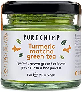 Turmeric Matcha Green Tea Powder 50g (1.75oz) by PureChimp - Ceremonial Grade From Japan - Pesticide-Free - Recyclable Glass + Aluminium Lid (Turmeric)