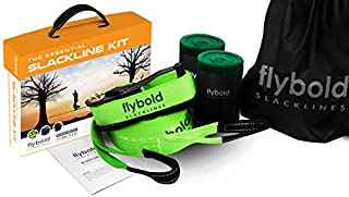 flybold Slackline Kit with Tree Protectors 57 feet Easy Set up Instruction Booklet and Carry Bag Set Outdoor Fun for Family Adults Children Kids