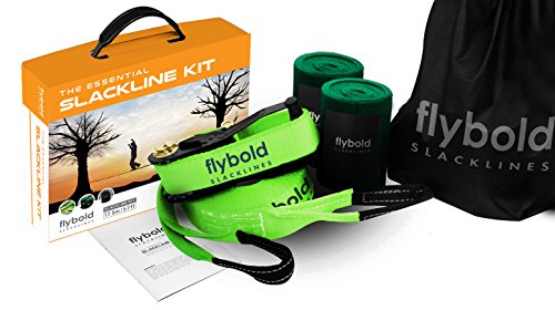 flybold Slackline Kit with Tree Protectors 57 feet Easy Set up Instruction Booklet and Carry Bag Set Outdoor Fun for Family Adults Children Kids