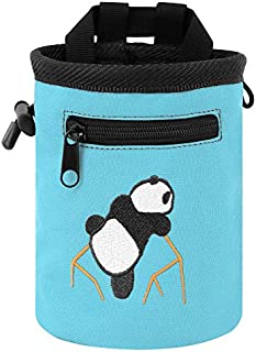 AMC Rock Climbing Panda Design Chalk Bag with Adjustable Belt, Light Blue