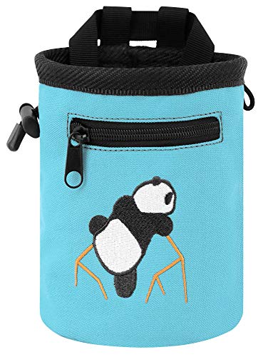 AMC Rock Climbing Panda Design Chalk Bag with Adjustable Belt, Light Blue