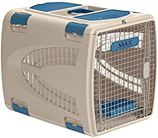 Suncast Deluxe Pet Carrier with Handle - Durable Airline Approved Pet Carrier for Dogs and Cats - Ideal for Air and Car Travel - Taupe and Blue