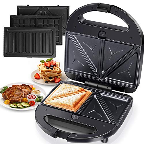 3-in-1 Grilled Cheese Sandwich Maker Waffle Iron with Removable Plates - Aigostar