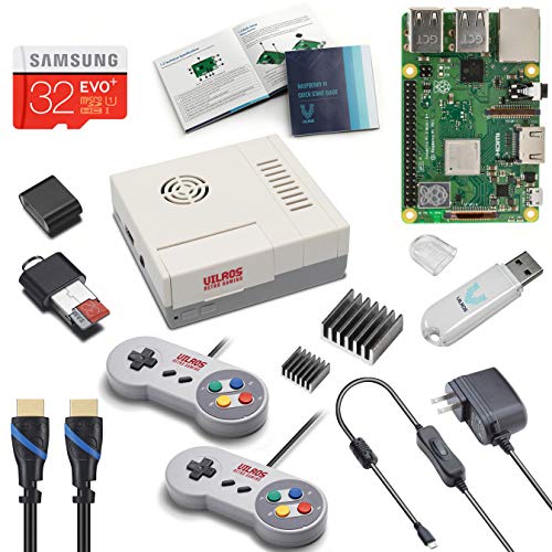 V-Kits Raspberry Pi 3 Model B+ (B Plus) Retro Arcade Gaming Kit with 2 Classic USB Gamepads [2018 Model]