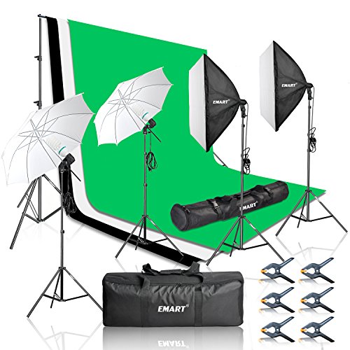 Emart 2000W Photography Video Studio Lighting Kit, Softbox Umbrella Continuous Photo Lighting, 8.5 x 10 Feet Backdrop Stand Support System, 3 Muslin Backdrops