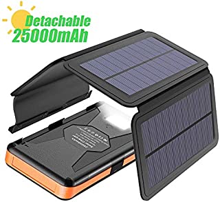 Solar Charger X-DRAGON 25000mAh Portable Power Bank with 4 Solar Panels Waterproof External Backup Battery Pack with Dual USB Outputs & Inputs, LED Flashlight for Smartphones, Tablets and More