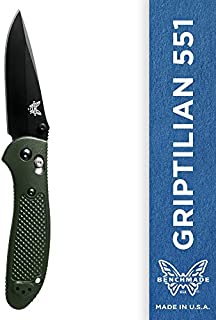 Benchmade - Griptilian 551 Knife, Plain Drop-Point, Coated Finish, Olive Handle