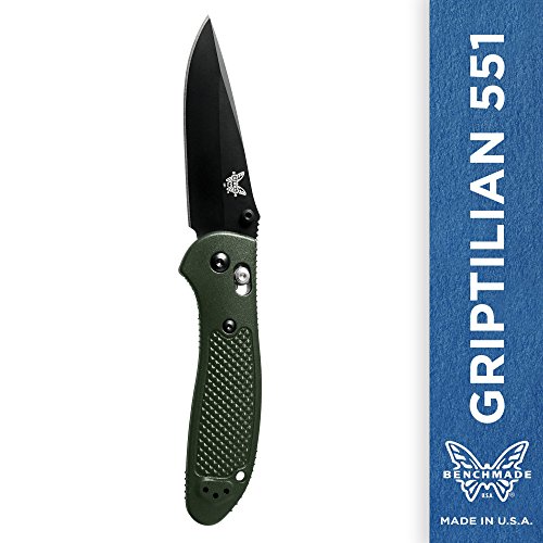 Benchmade - Griptilian 551 Knife, Plain Drop-Point, Coated Finish, Olive Handle