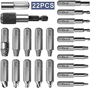 Damaged Screw Extractor and Remove Set 22 PCS with Extension Bit Holder and Socket Adapter for Broken Screw or Bolt Stripped Remover