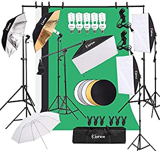 Kshioe Photography Lighting Kit, Umbrella Softbox Set Continuous Lighting with 6.5ftx9.8ft Background Stand Backdrop Support System for Photo Studio Product, Portrait and Video Shooting