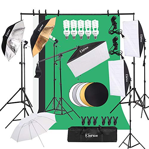 Kshioe Photography Lighting Kit, Umbrella Softbox Set Continuous Lighting with 6.5ftx9.8ft Background Stand Backdrop Support System for Photo Studio Product, Portrait and Video Shooting