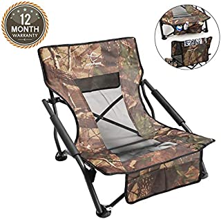 Hitorhike Low Sling Beach Camping Concert Folding Chair with Armrests and Breathable Nylon Mesh Back Compact and Sturdy Chair (Camo)