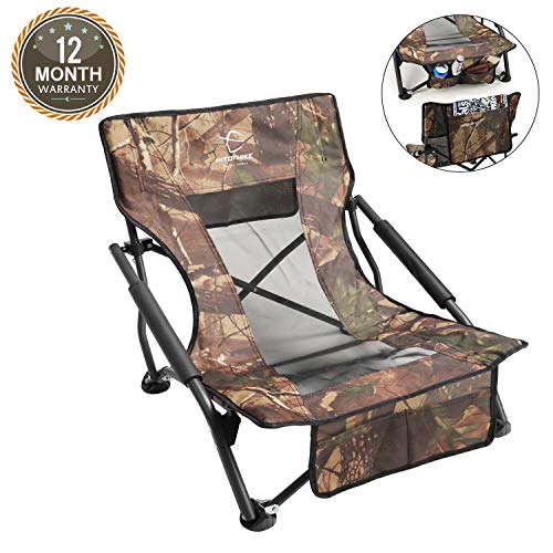 Hitorhike Low Sling Beach Camping Concert Folding Chair with Armrests and Breathable Nylon Mesh Back Compact and Sturdy Chair (Camo)