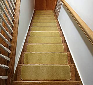 Comfy Stair Tread Treads Indoor Skid Slip Resistant Carpet Stair Tread Treads Machine Washable 8 ½ inch x 30 inch (Set of 13, Dark Cream)