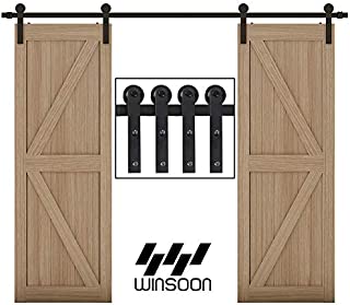 WINSOON Sliding Barn Door Hardware Double Door 16ft Track Kit for Interior Exterior Kitchen Cabinet Hallway