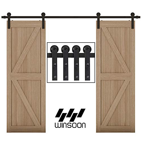 WINSOON Sliding Barn Door Hardware Double Door 16ft Track Kit for Interior Exterior Kitchen Cabinet Hallway