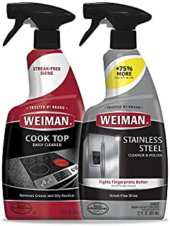 Weiman Cooktop Cleaner & Stainless Steel Cleaner - 22 Ounce - Daily Appliance Kitchen Cleaning Kit