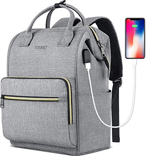 Laptop Backpack for Women Men, Travel Backpack for 15.6 Inch Laptop with RFID Pocket, USB Charging Port Water Resistant Durable Carry on Backpack Purse for Office Teacher Commuting Work, Grey