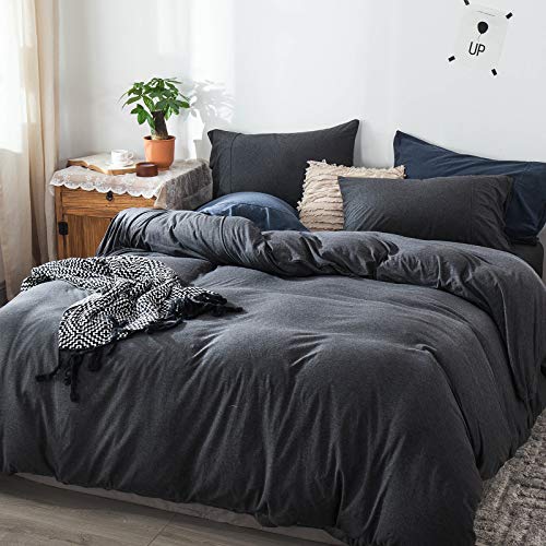 Fossa Jersey Knit 3 Pieces Duvet Cover Set King T-Shirt Heathered Cotton Super Soft Comfortable (Charcoal, King)