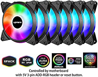 upHere 5V 6-Pack 120mm Silent Intelligent Control 5V Addressable RGB Fan Motherboard Sync, Adjustable Colorful Fans with Controller T3SYC3-6