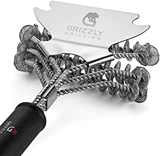 Grizzly Grilling Grill Brush and Scraper - Bristle Free Stainless Steel BBQ Cleaning Tool - No Wire Scrubber Best for Gas/Charcoal/Porcelain Grill Grates - Safe Barbeque Accessories