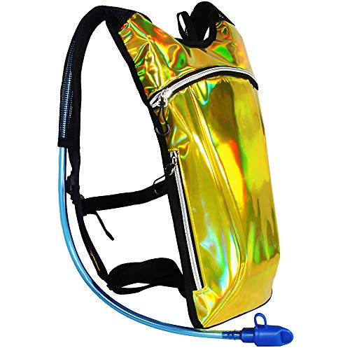 ECEEN Rave Pack Hydration Backpack with 2L Water Bladder Bag for Music Festivals, Raves, Hiking, Biking, Climbing, Running, Outdoors and More (Golden)