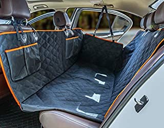 Dog Seat Cover for Back Seat, Waterproof Dog Hammock Scratchproof Pet Seat Covers with 4 Bags Side Flaps & 2 Dog Seat Belts, Washable Nonslip Seat Protector for Cars Trucks and SUVs