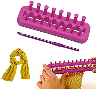 Katech Mini Knitting Loom Plastic Scarf Weaving Loom Kit with a Crochet Hook (Color is Random), DIY Yarn Knitting Tool for Knitting Lovers to Make Socks, Leg Warmers, Scarf, Hats and Arm Warmer