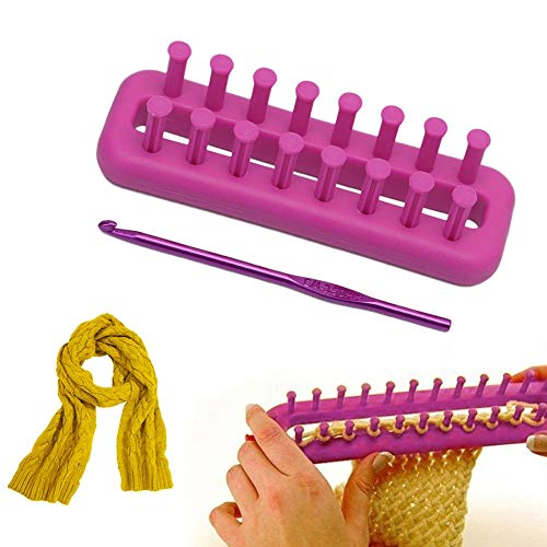 Katech Mini Knitting Loom Plastic Scarf Weaving Loom Kit with a Crochet Hook (Color is Random), DIY Yarn Knitting Tool for Knitting Lovers to Make Socks, Leg Warmers, Scarf, Hats and Arm Warmer