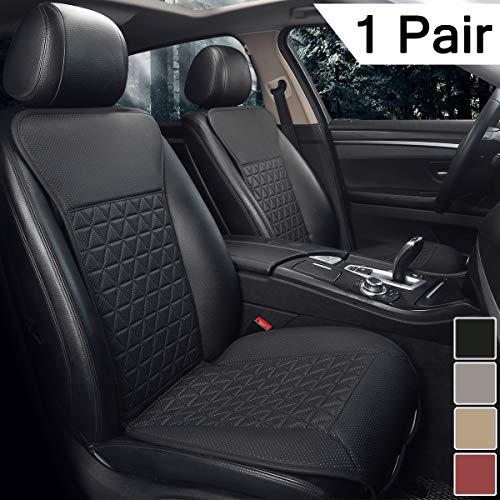 Black Panther 1 Pair Luxury PU Car Seat Covers Protectors for Front Seats, Triangle Pattern, Compatible with 95% Cars (Sedan/SUV/Pickup/Van) - Black