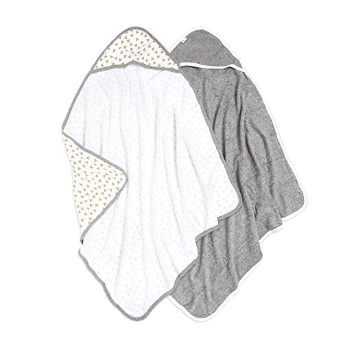 Burt's Bees Baby - Hooded Towels, Absorbent Knit Terry, Super Soft Single Ply, 100% Organic Cotton (Honey Bee/Grey, 2-Pack)