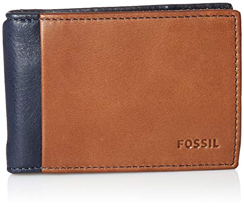 Fossil Men's Ward Leather RFID blocking Bifold Wallet, Navy