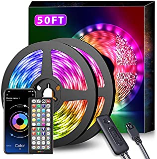 50Ft LED Strip Lights Music Sync Color Changing RGB LED Strip 44-Key Remote, Sensitive Built-in Mic, App Controlled LED Lights Rope Lights, 5050 RGB LED Light Strip(APP+Remote+Mic+3 Button Switch)