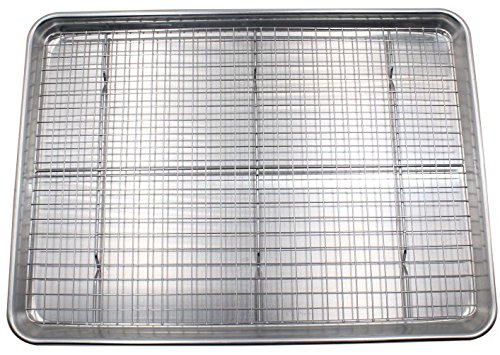 Checkered Chef Baking Sheet and Rack Set - Aluminum Cookie Sheet Tray/Half Sheet Pan for Baking with Stainless Steel Oven Safe Cooling Rack