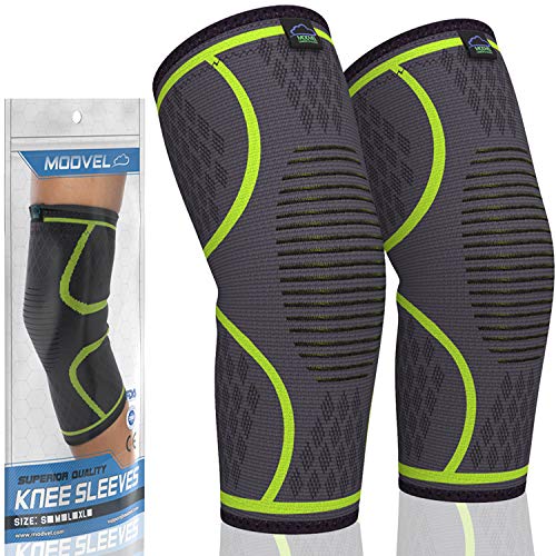 Modvel 2 Pack Knee Compression Sleeve | Knee Brace for Men & Women | Knee Support for Running, Basketball, Weightlifting, Gym, Workout, Sports | Joint Pain Relief - Please Check Sizing Chart