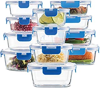 24-Piece Superior Glass Food Storage Containers Set - Newly Innovated Hinged BPA-free Locking lids - 100% Leak Proof Glass Meal Prep Containers, Great on-the-go & Freezer to Oven Safe Food Containers