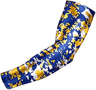 bucwild Sports Compression Arm Sleeve - Youth & Adult Sizes - Baseball Football Basketball Sports (1 Arm Sleeve - Yellow/Blue Camo - Youth Small)